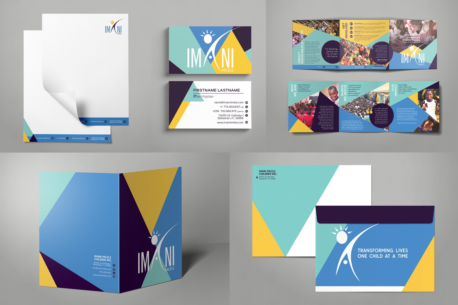Nonprofit stationery design examples, letterhead, business cards, folders, and brochure design