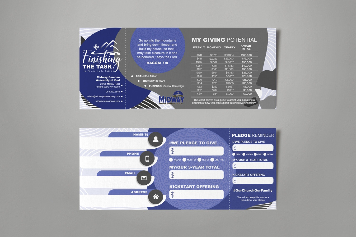 Pledge card example for Samoan church by Abstract Union