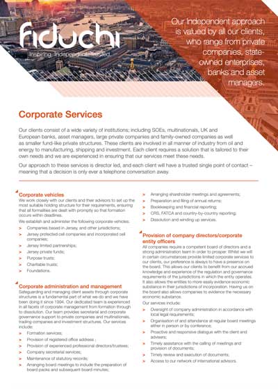 Folheto de serviços corporativos