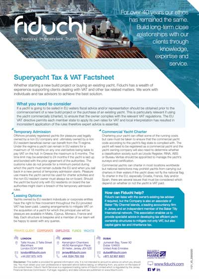Superyacht Tax & VAT Factsheet