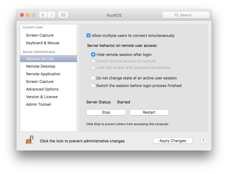 General Service settings