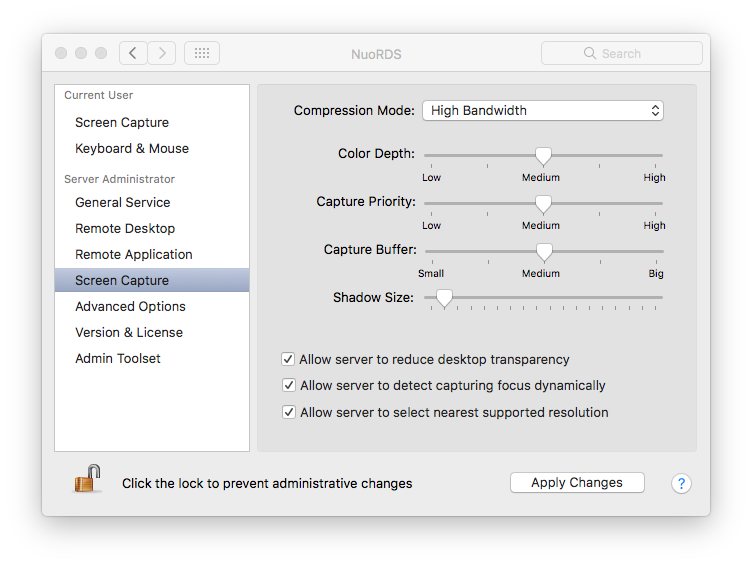 Screen Capture settings