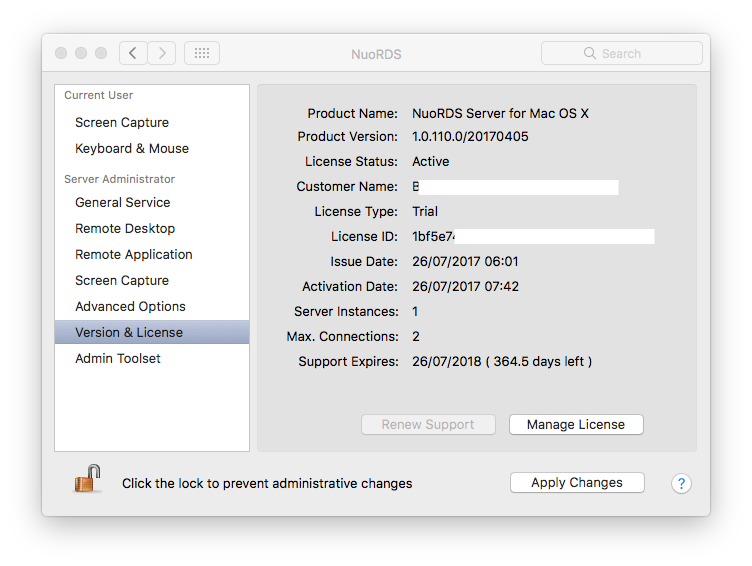 Version & License settings