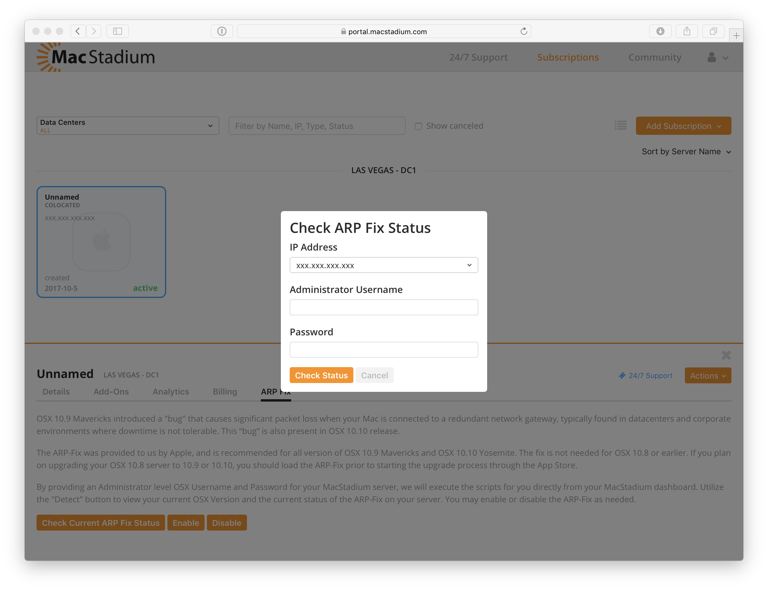 Check ARP FIx Status Screen