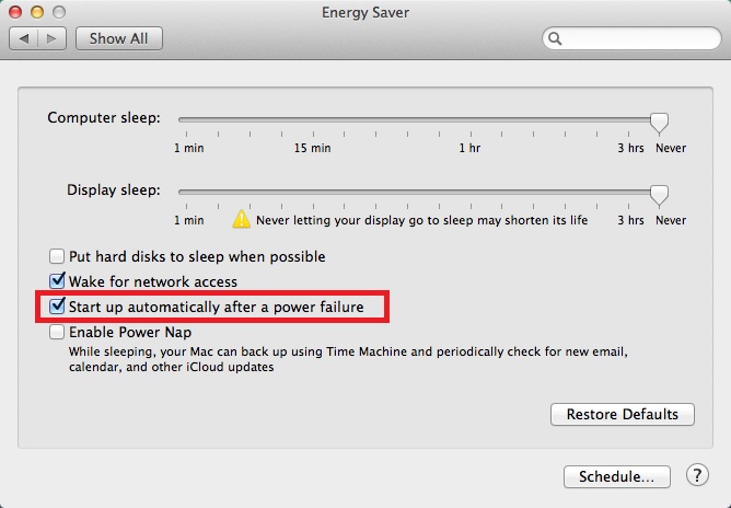 Energy Mgmt Setting