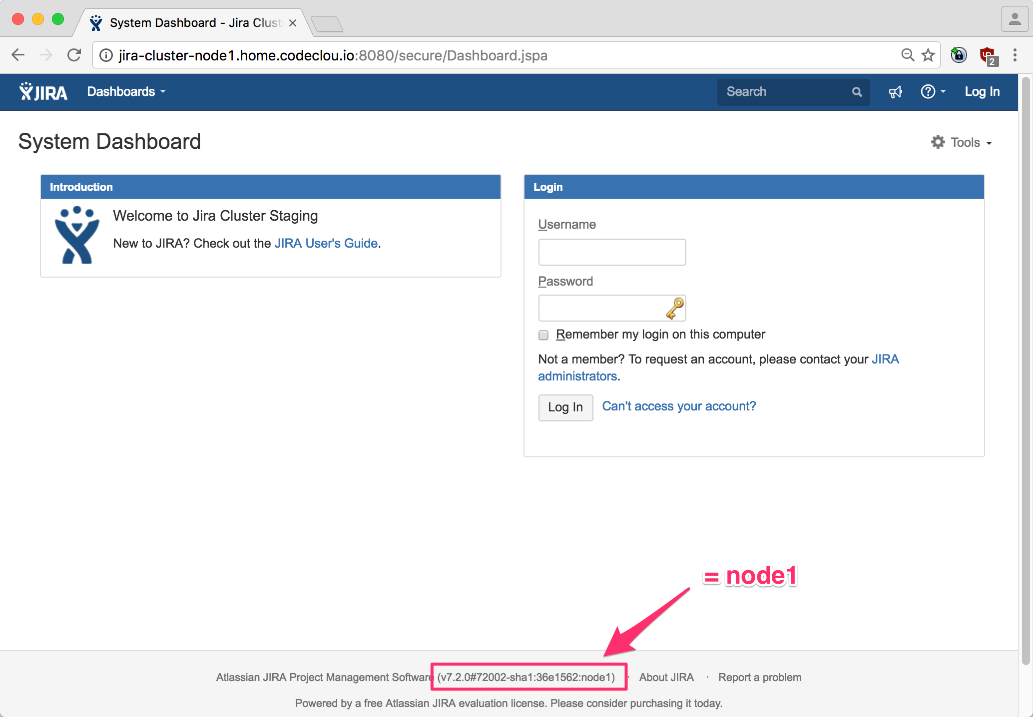 Cluster node-name shows up in footer