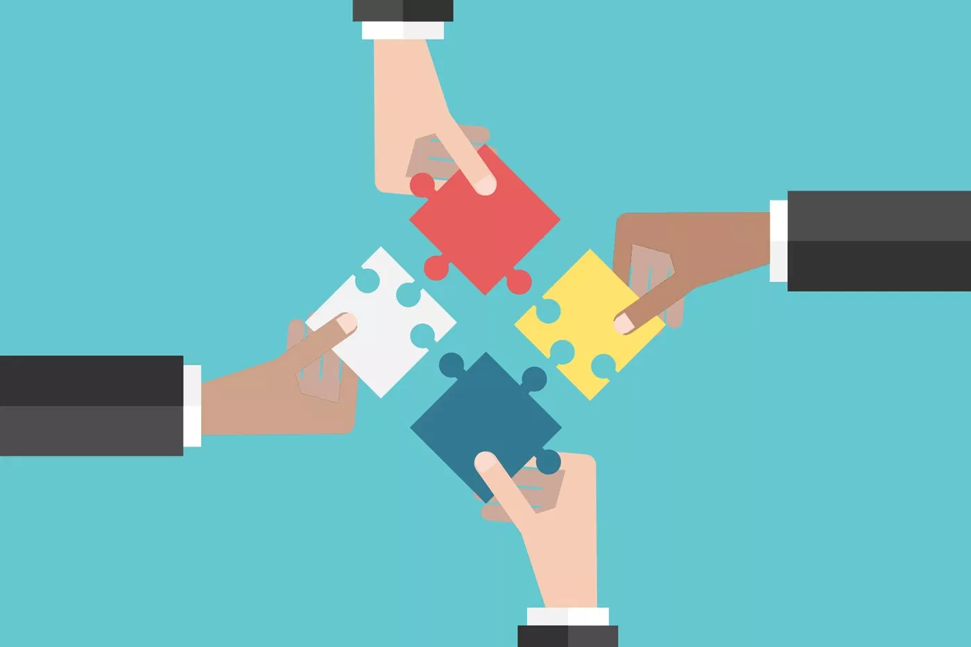 Connected hands completing puzzle