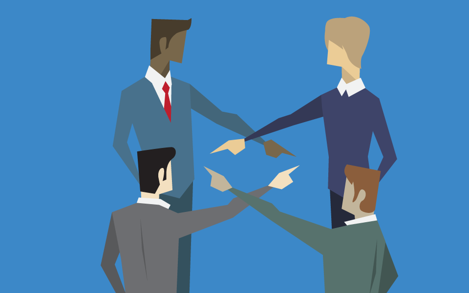 Illustration of four men pointing