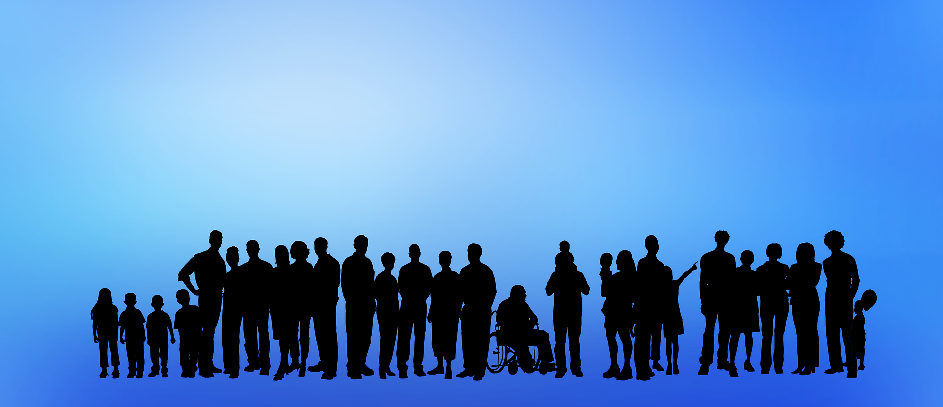 Illustration of shadows of people against a blue background