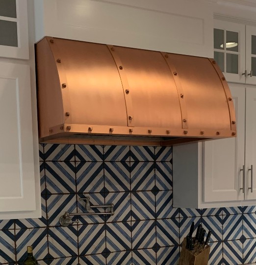 Amoretti Brothers Custom Copper Range Hood barrel shape