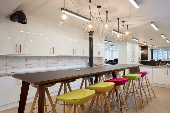 Communal area in an office that reflects a brand