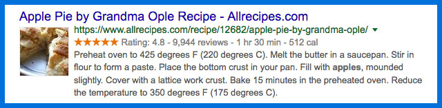 Schema data markup results on the SERPS