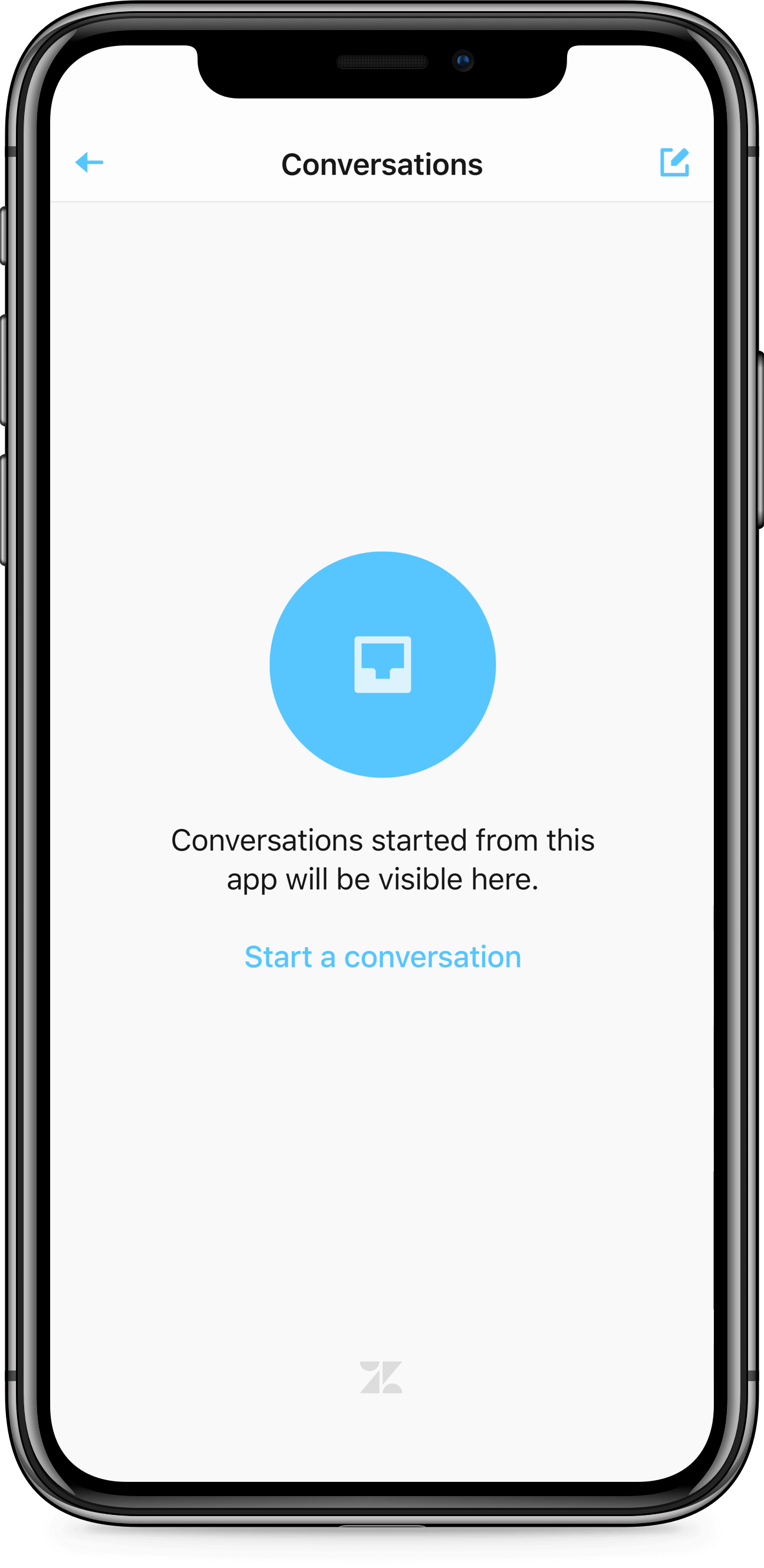 iPhone X screen of Zendesk SDK empty state