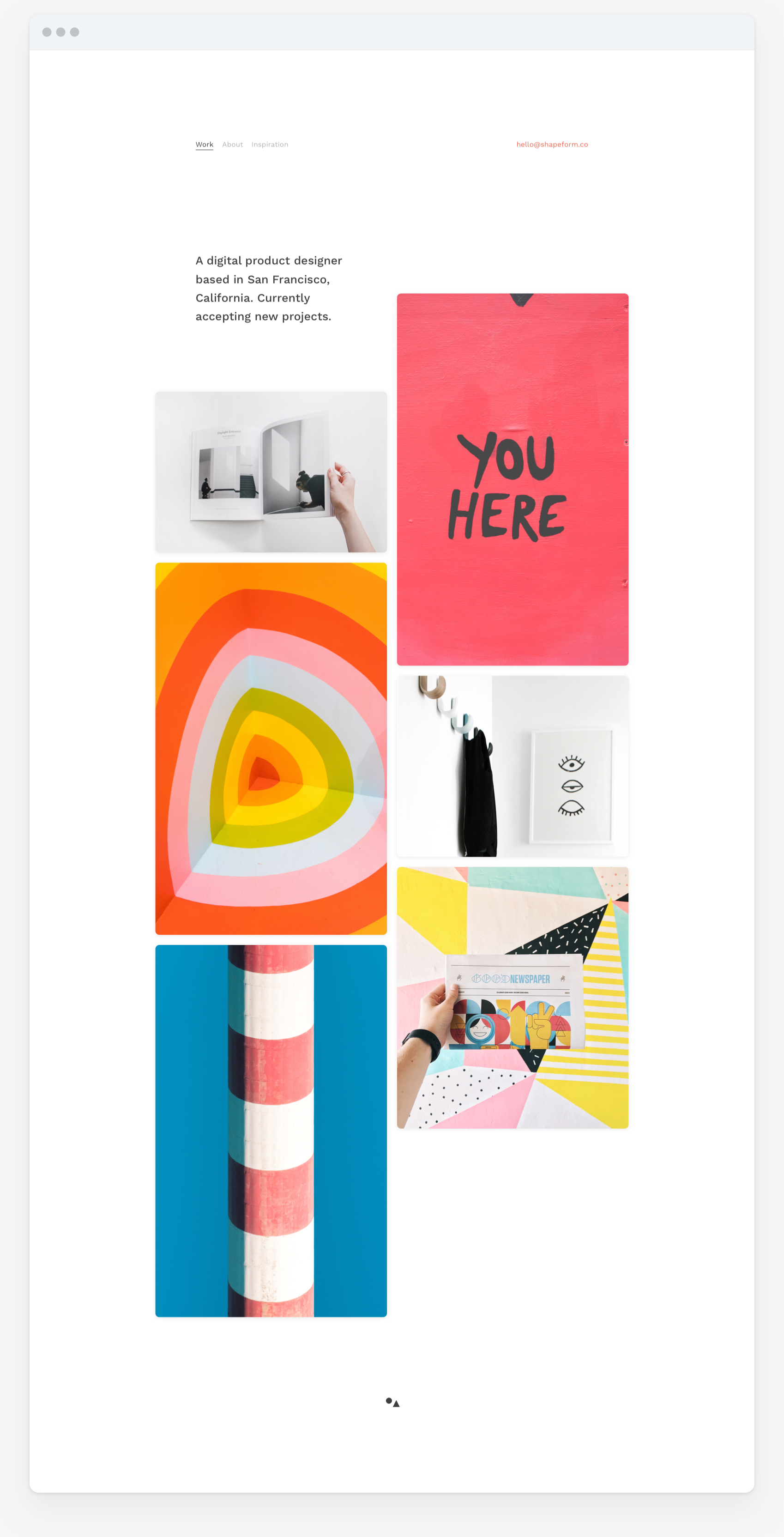 Shapeform Theme. website design of theme for designers, photographers and content creators. Project index page.