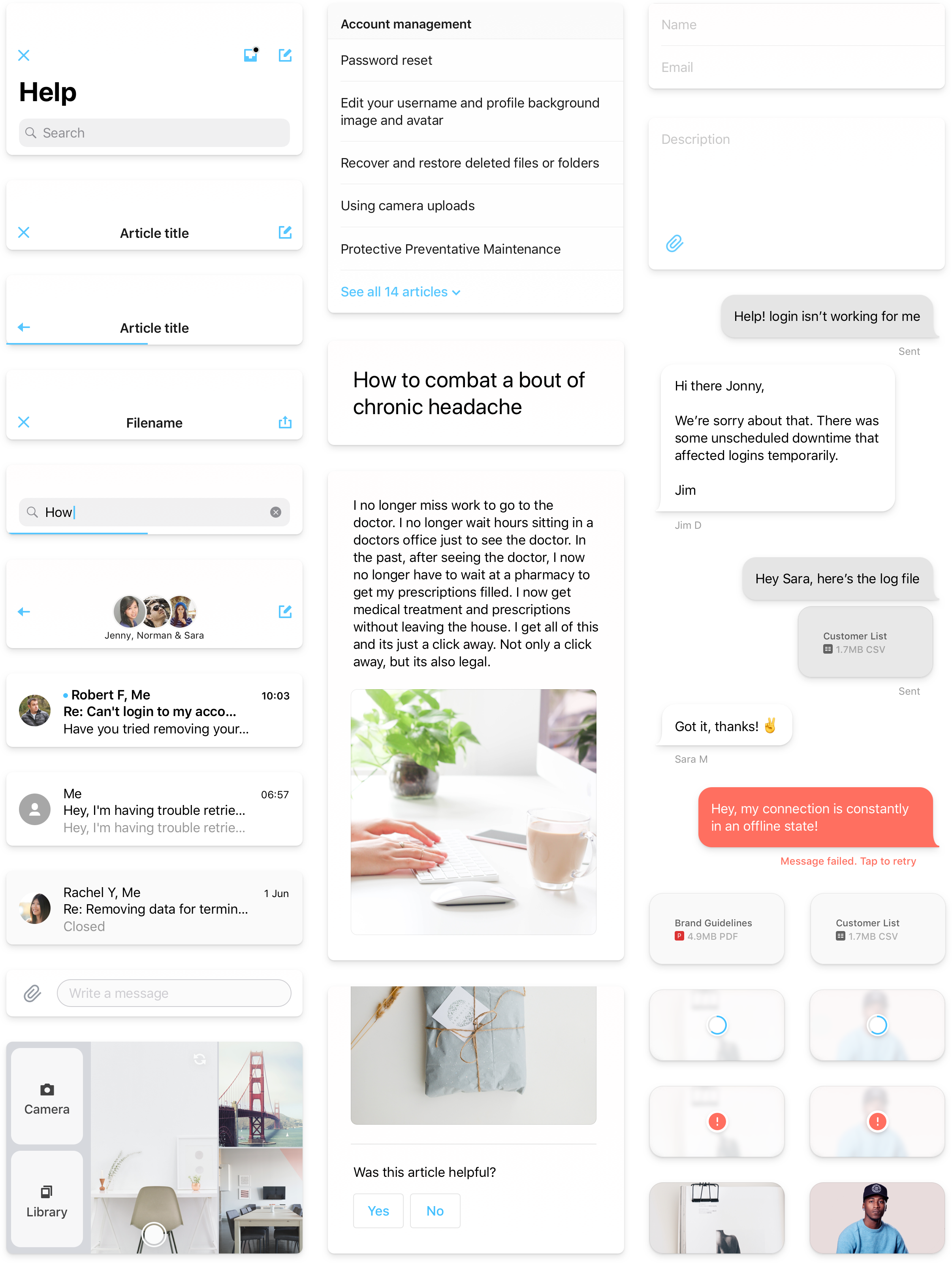 Zendesk Mobile SDK pattern library of design components