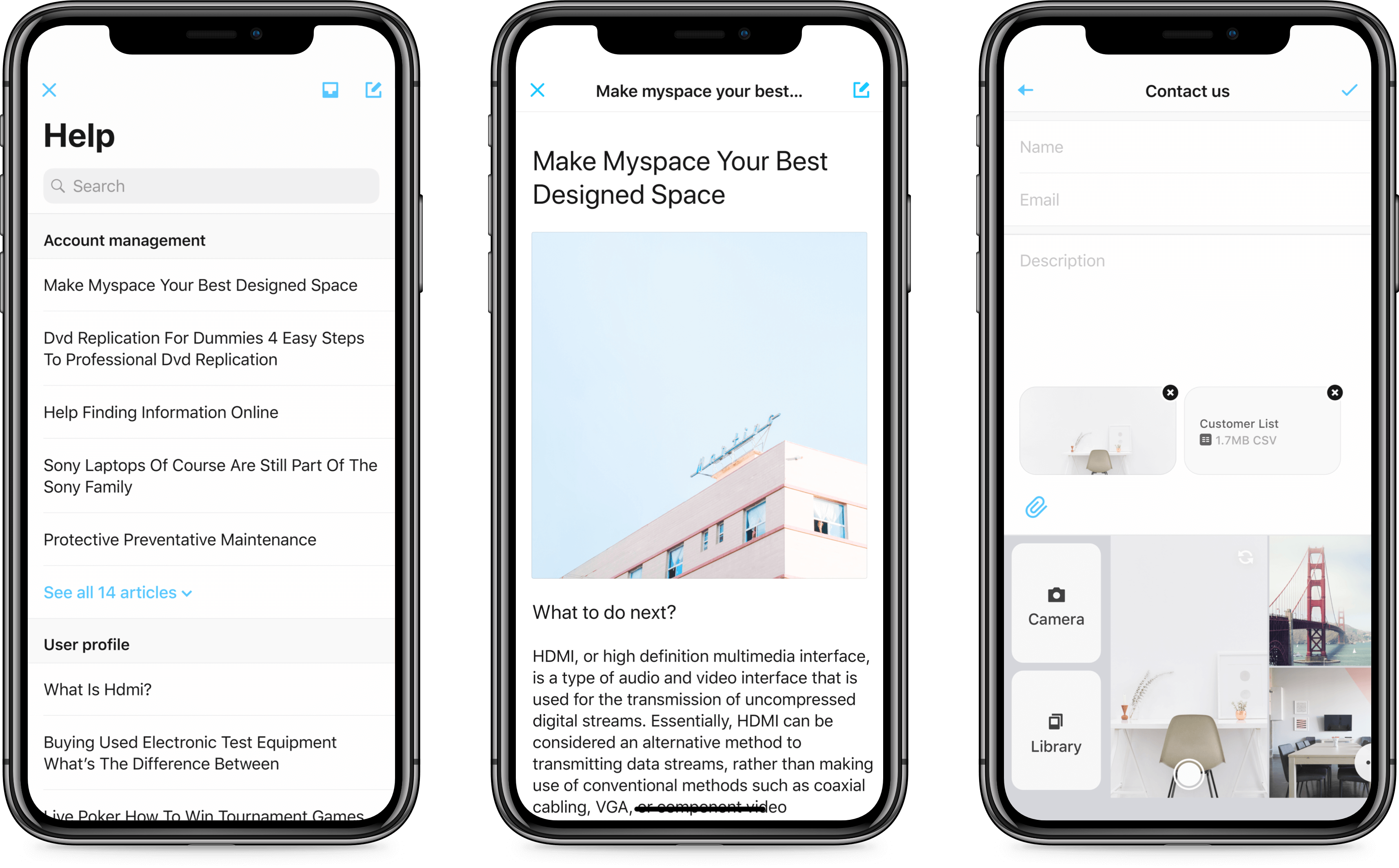 iPhone screens of Zendesk SDK