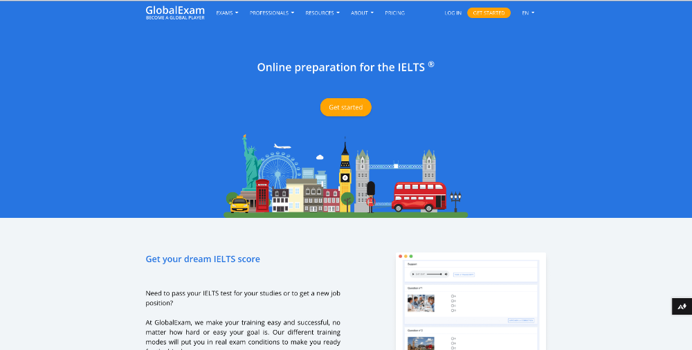 Screenshot of website homepage of Global-exam.net