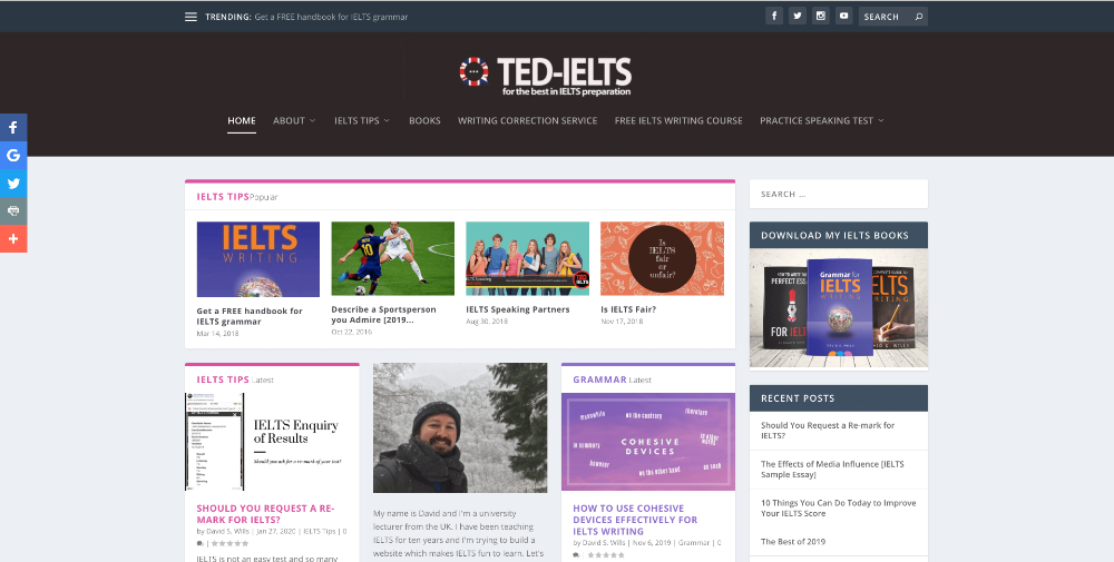 Screenshot of website homepage of ted-ielts.com