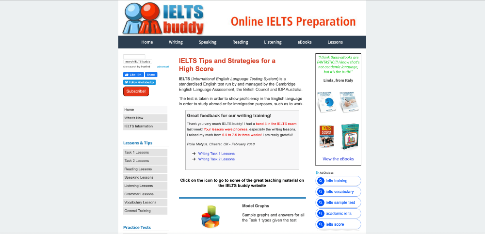 Screenshot of website homepage of ieltsbuddy.com