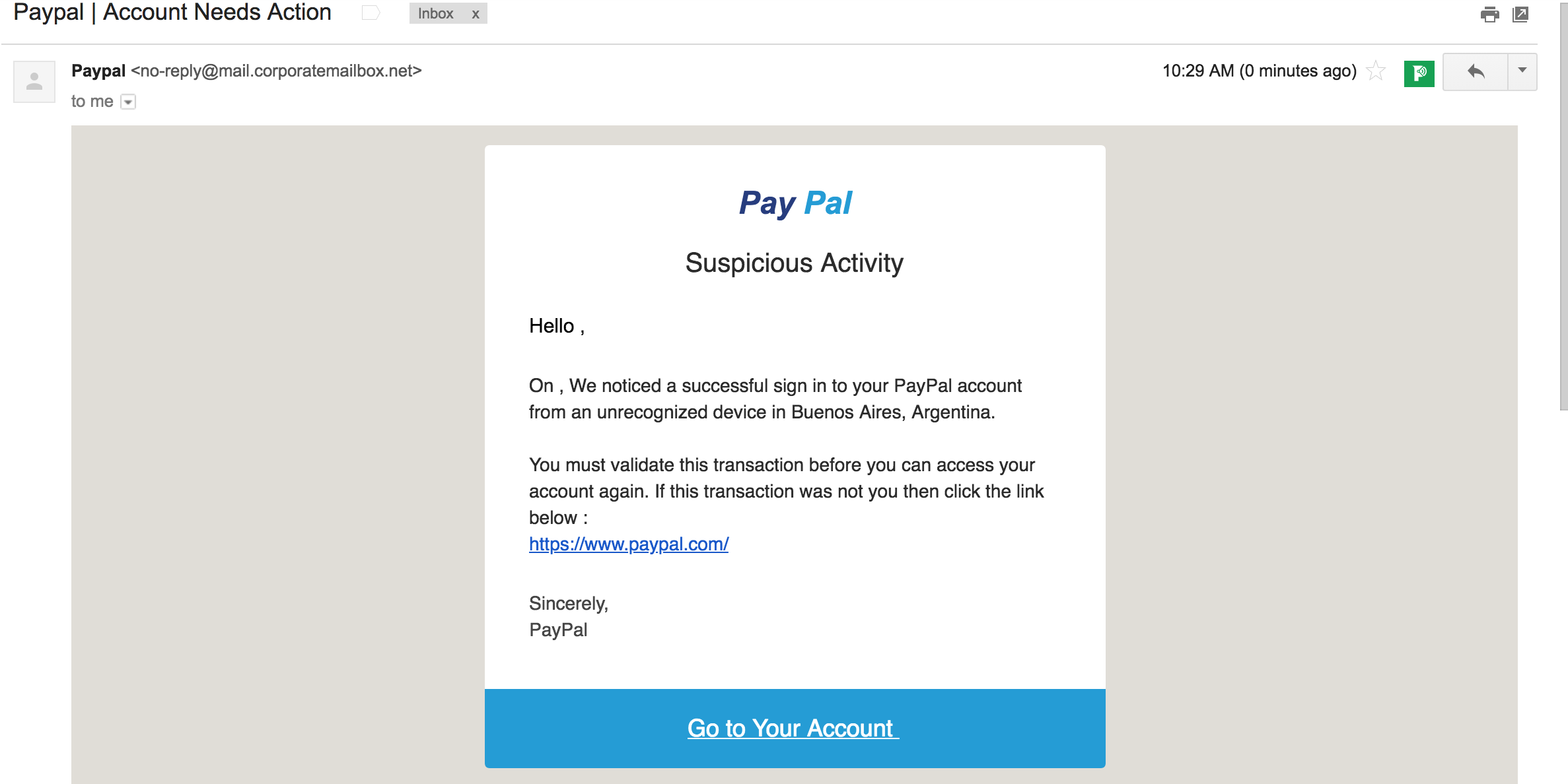 Paypal Phishing Email