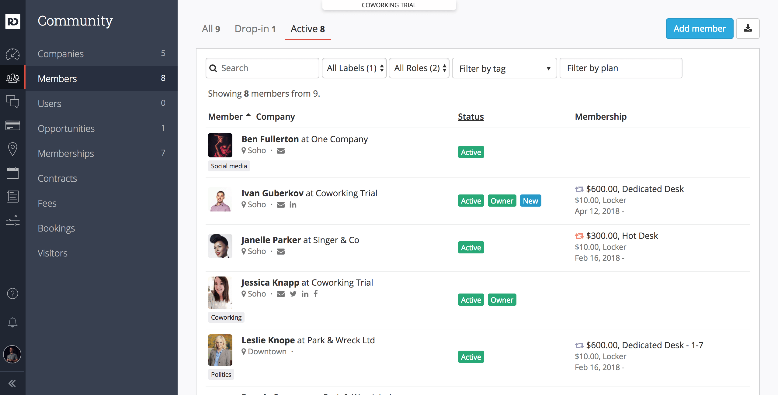officeR&D members dashboard