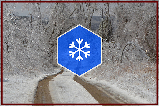 Icy road with snowflake overlay