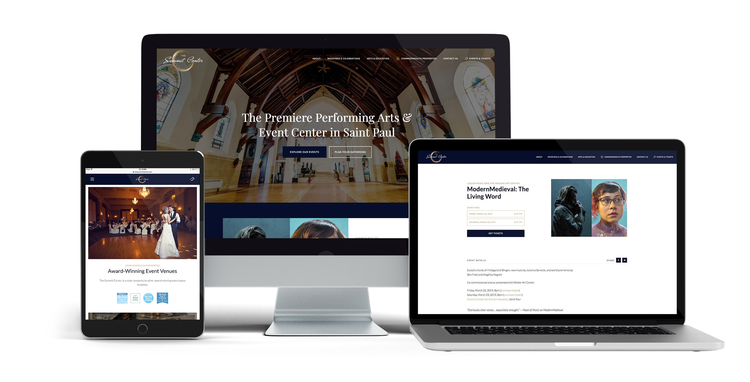 The Summit Center website on different devices