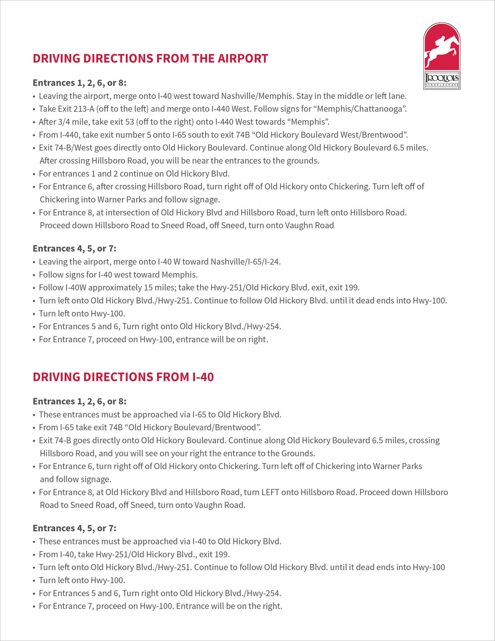 iroquois steeplechase maps directions