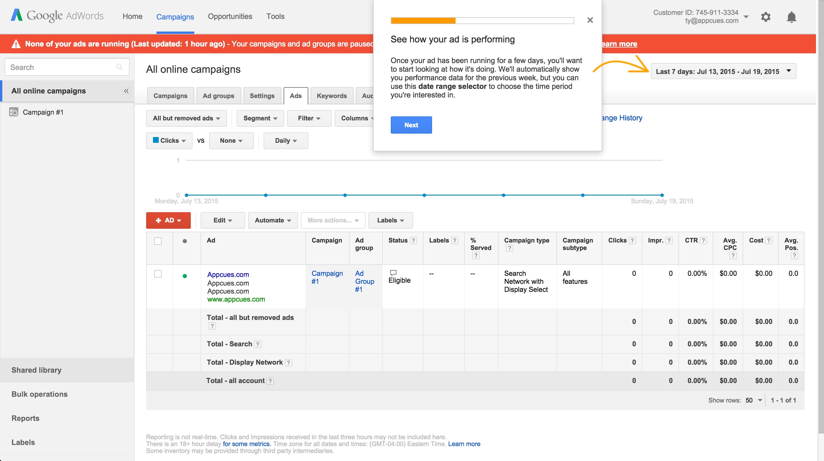 Adwords onboarding tour step 5
