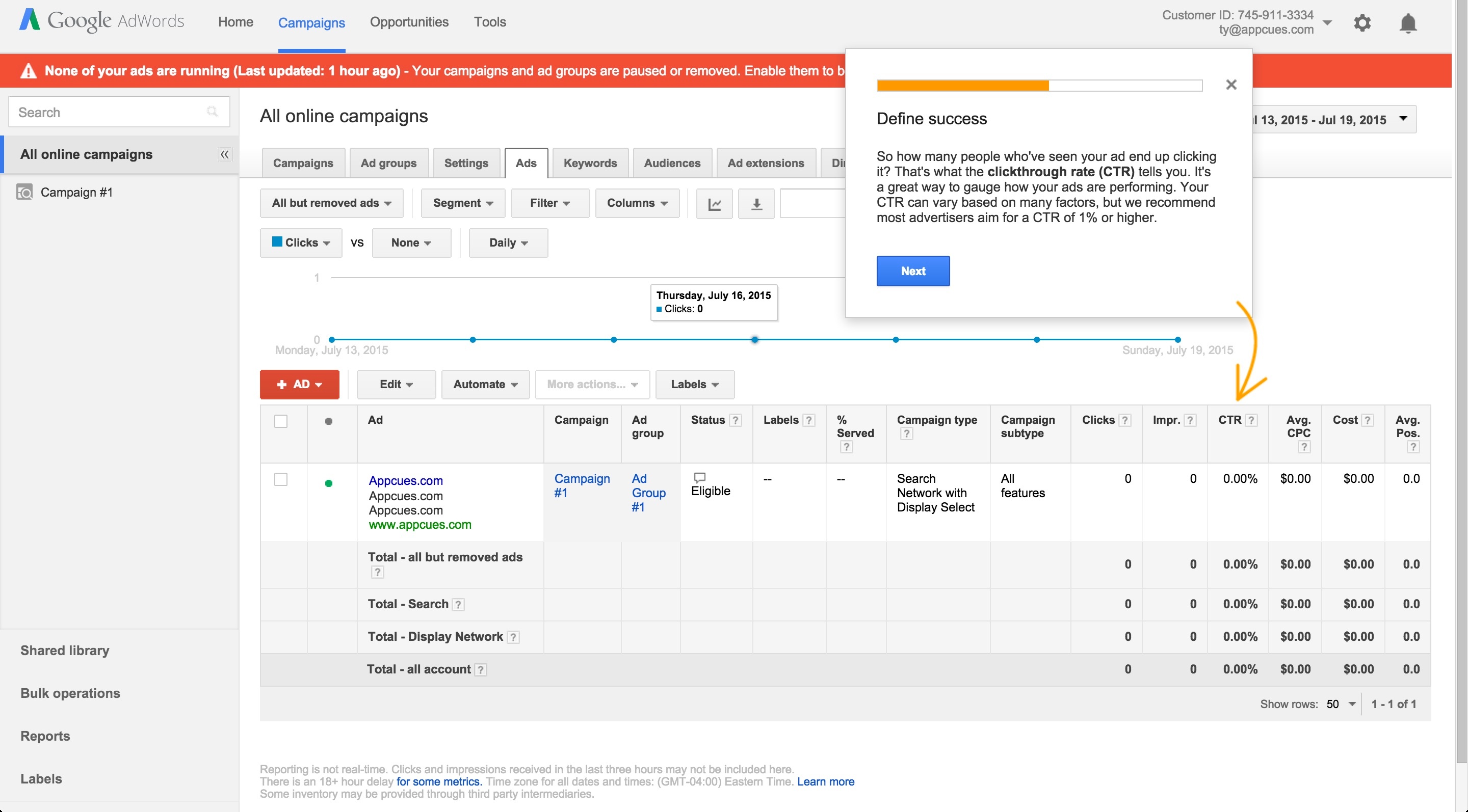 Adwords onboarding tour step 8