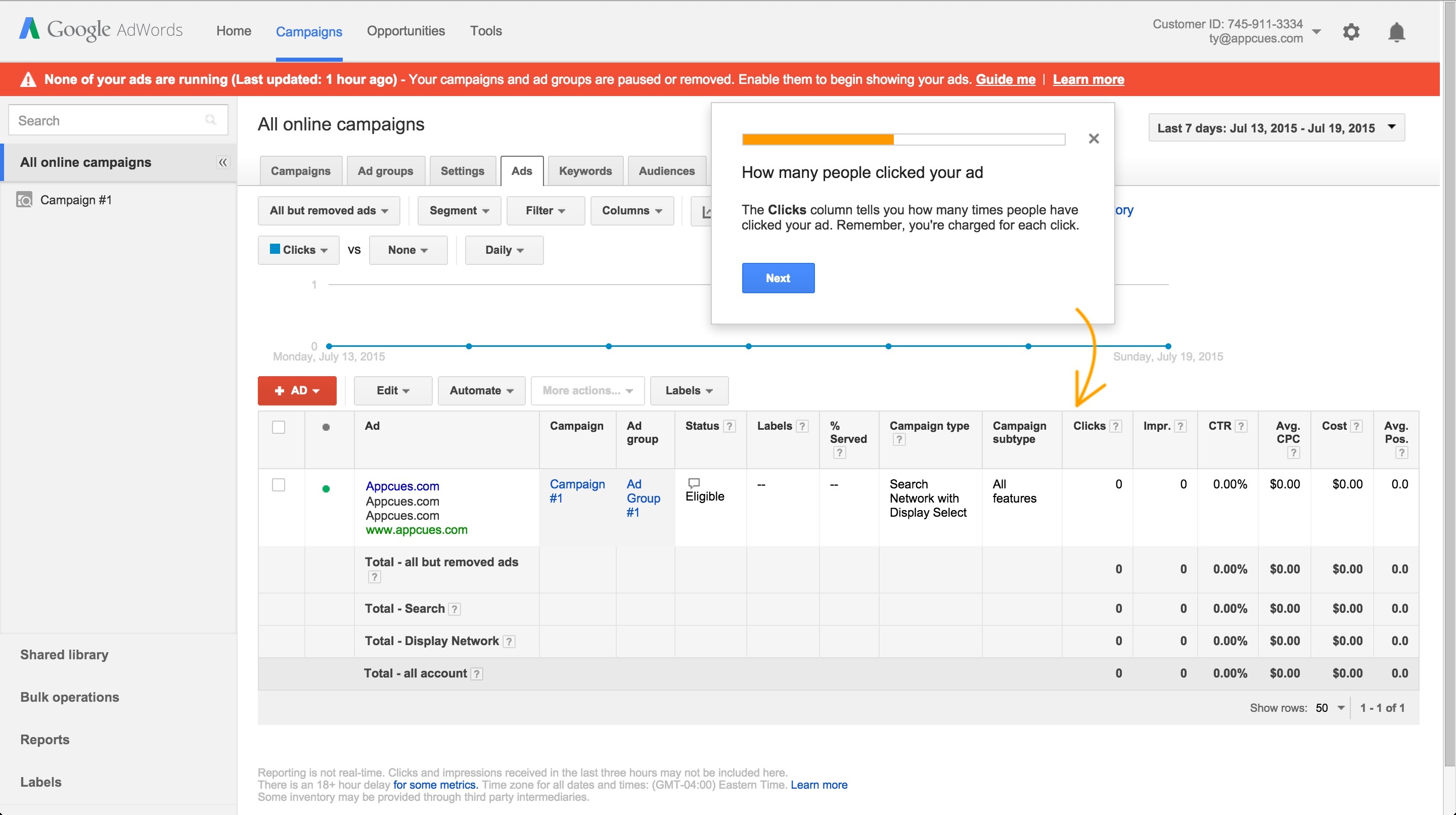 Adwords onboarding tour step 7