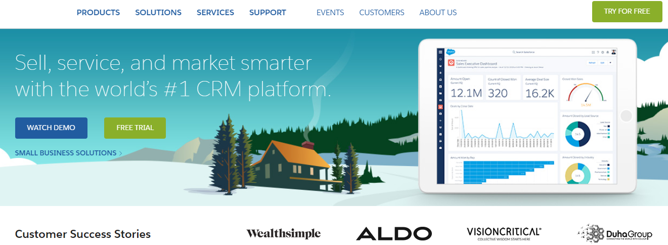 A screenshot of Salesforce's landing page with their clear benefit