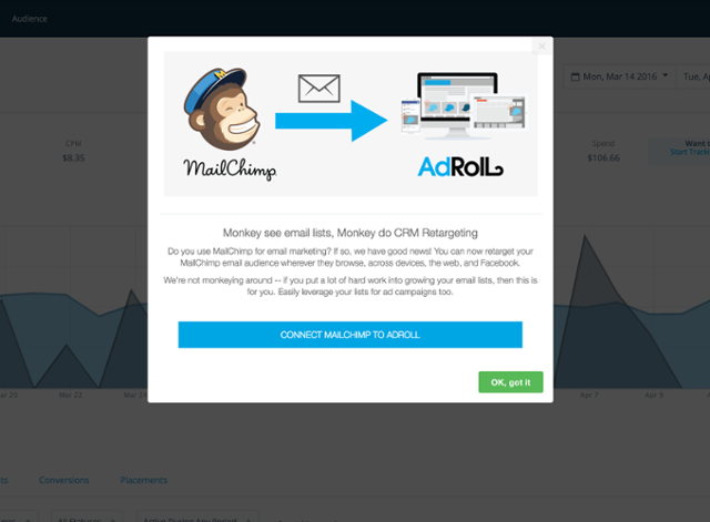 Addroll only targeted Mailchimp's users for their onboarding flow