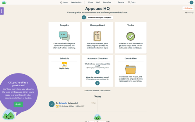 basecamp reward message