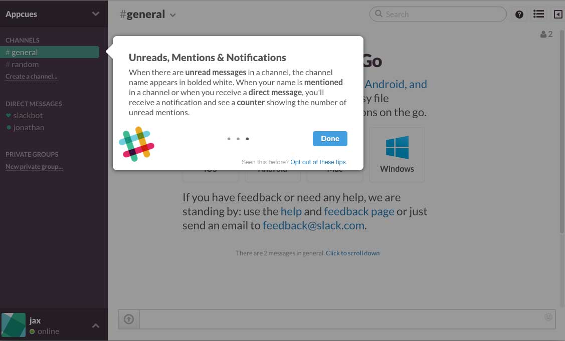 Slack user onboarding flow step 4