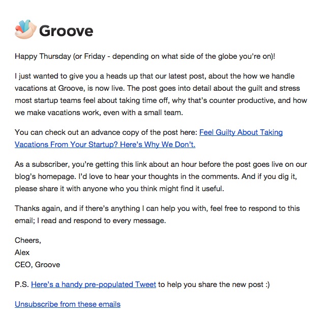 Groove early access to blog email