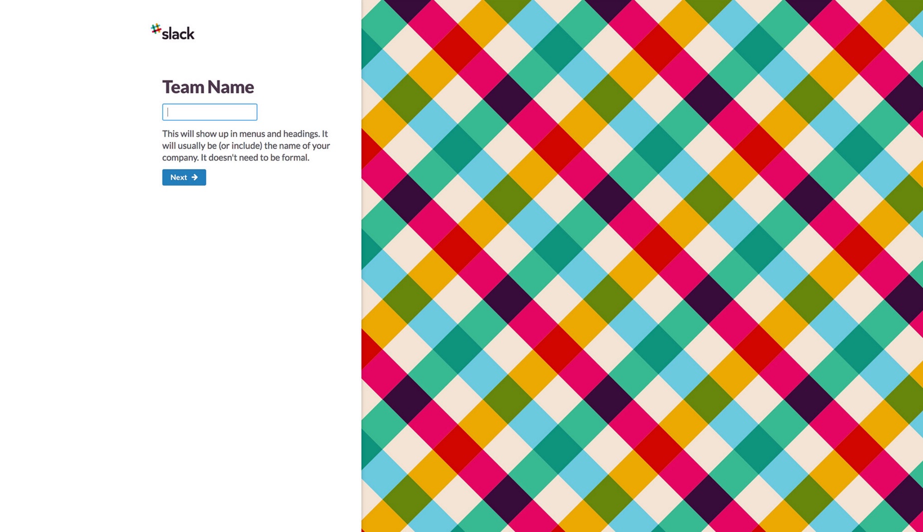 Slack old onboarding team name step