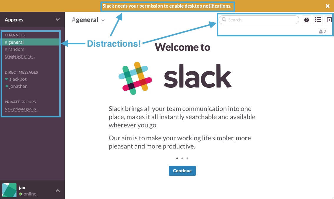 Slack old user onboarding welcome screen