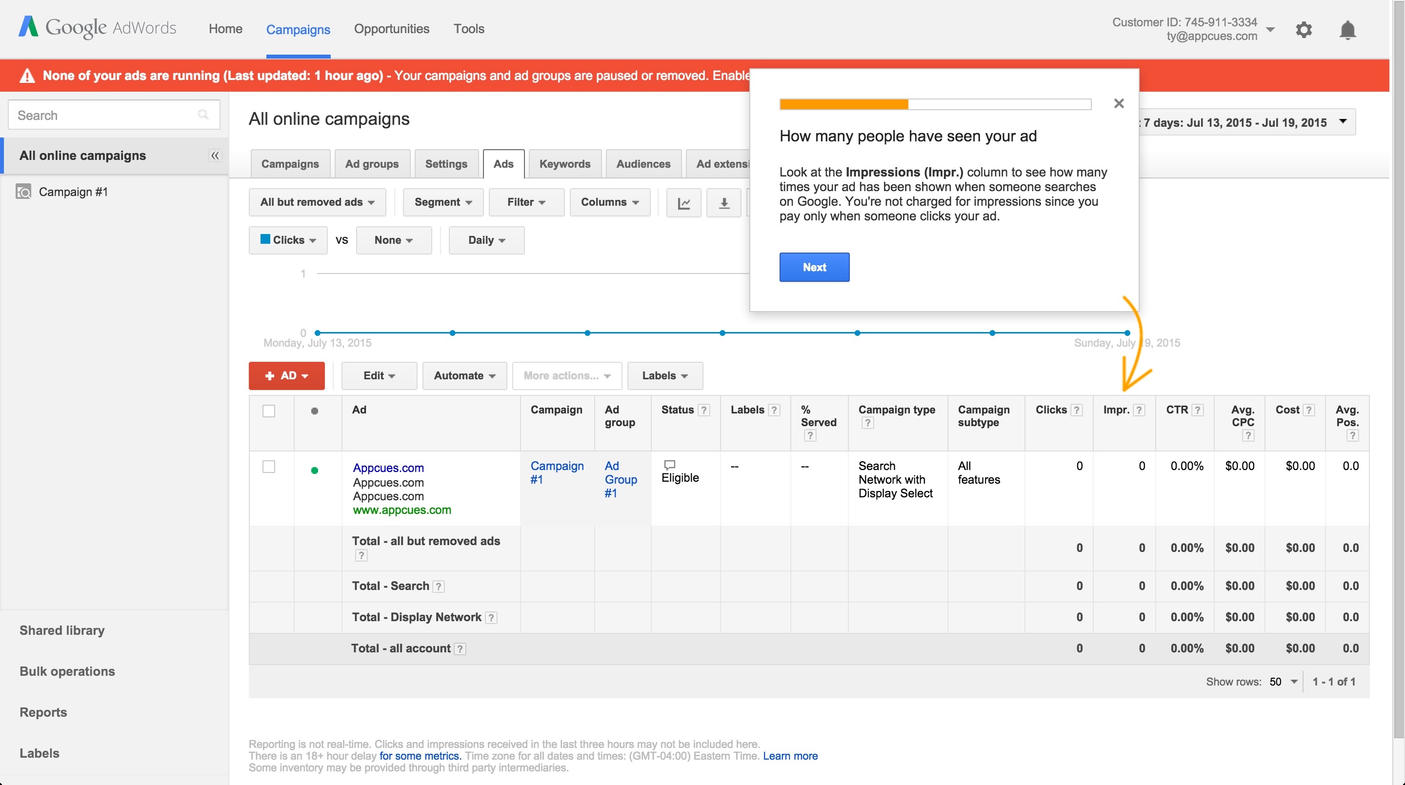 Adwords onboarding tour step 6