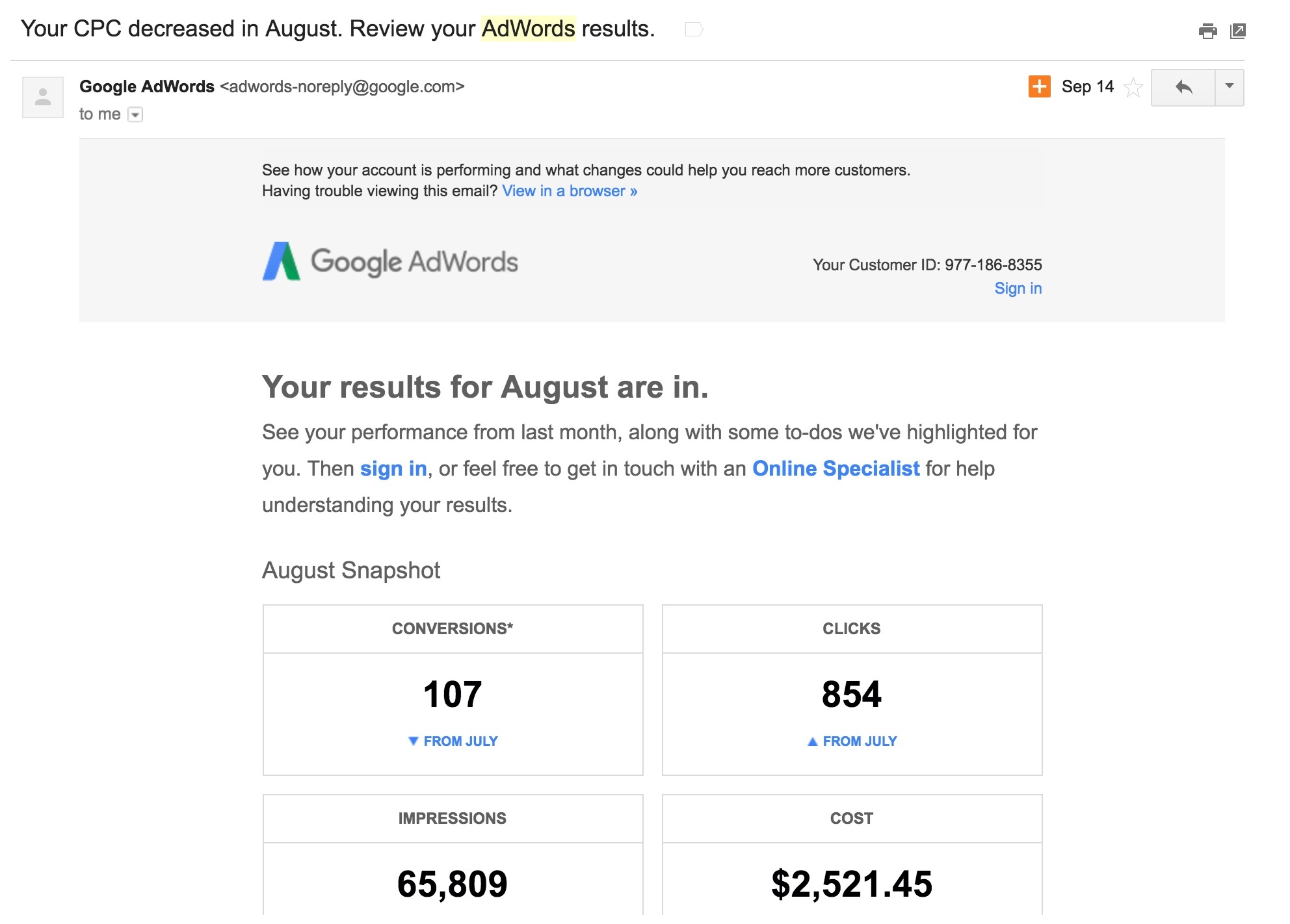 adwords retention email