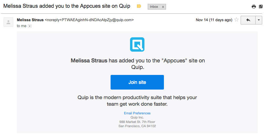 Quip email invite