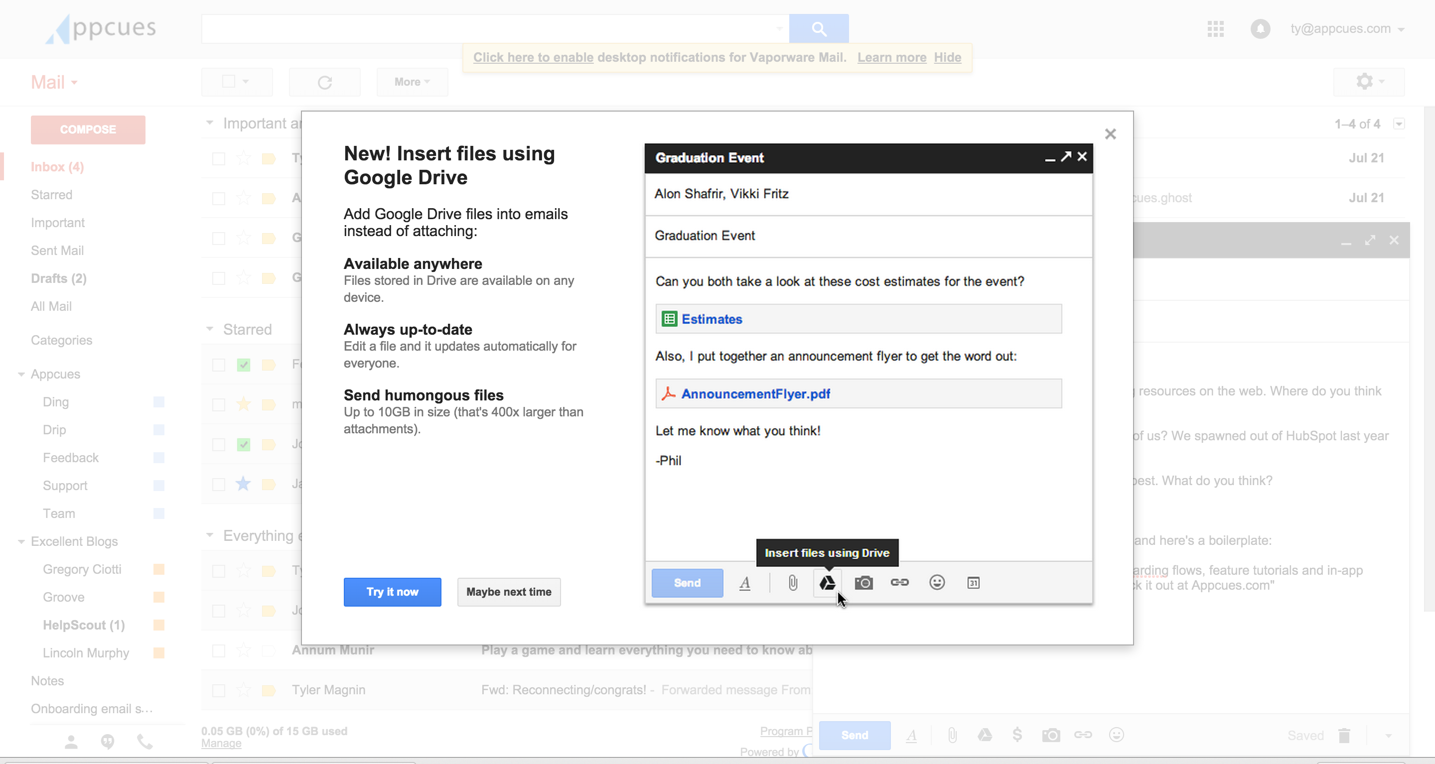 gmail tooltip for engagement