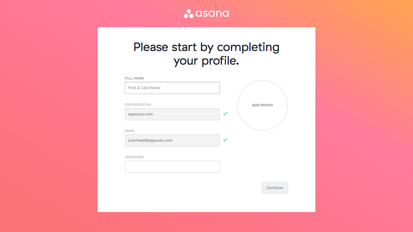 Asana onboarding profile completion