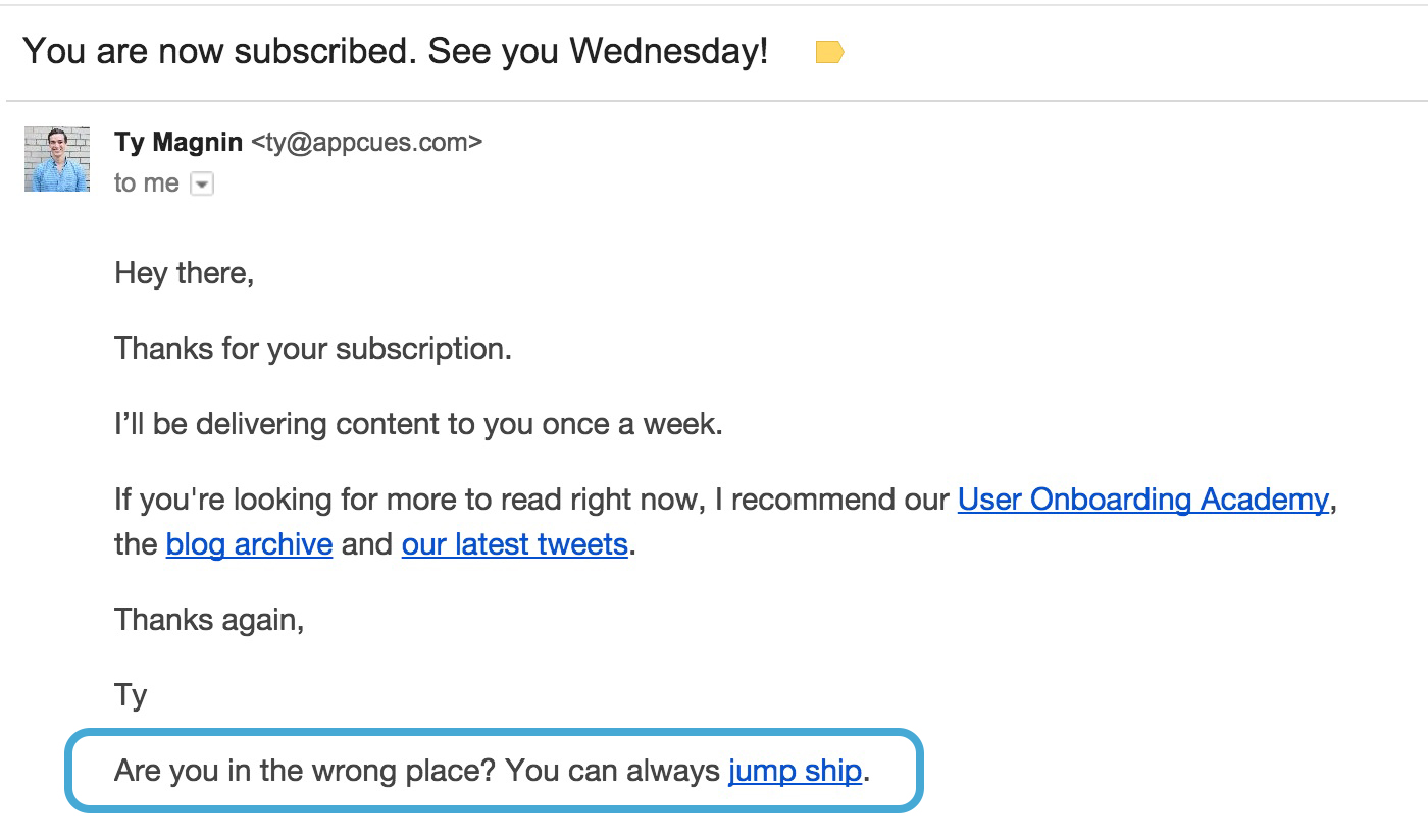 blog email with unsubscribe CTA