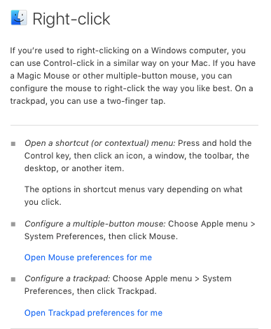 A screenshot of how Mac's Finder directs users with a lot of non-contextual text prompts.