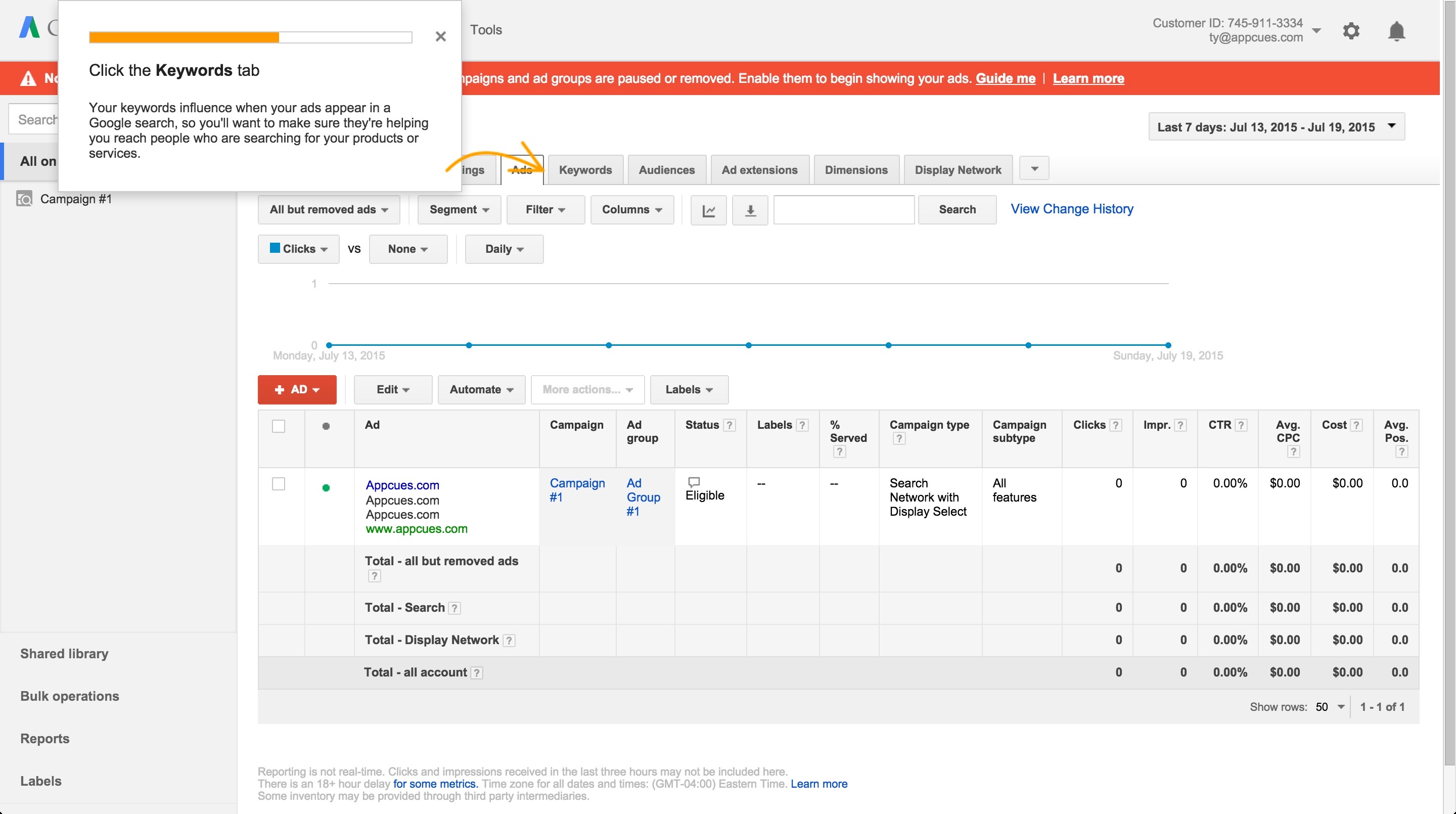 Adwords onboarding tour step 9