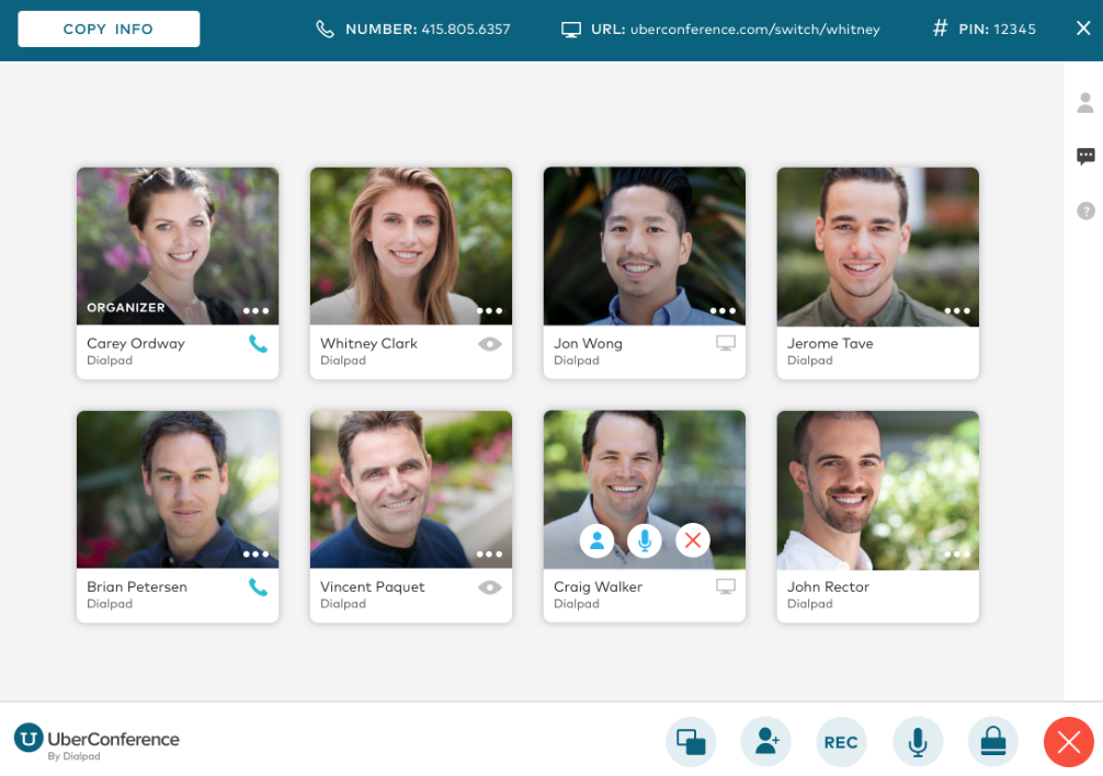 a screenshot of Dialpad's free version called uberconference
