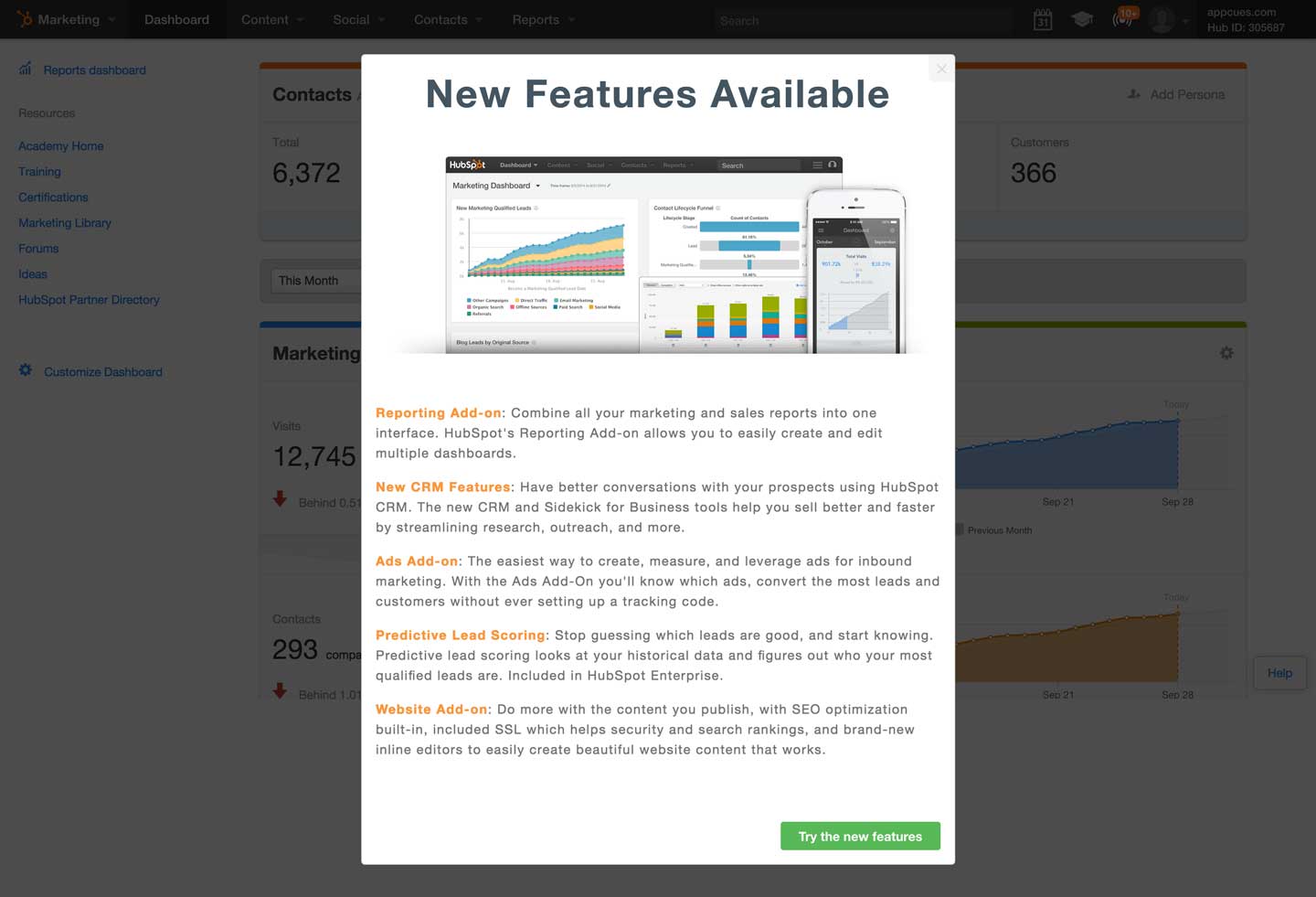 HubSpot Product Launch In-App Announcement