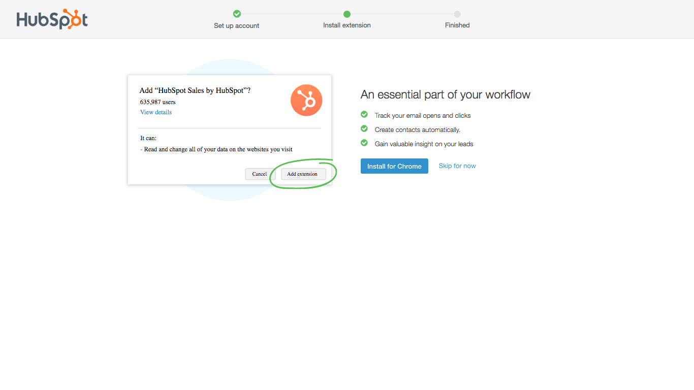 HubSpot user onboarding information install