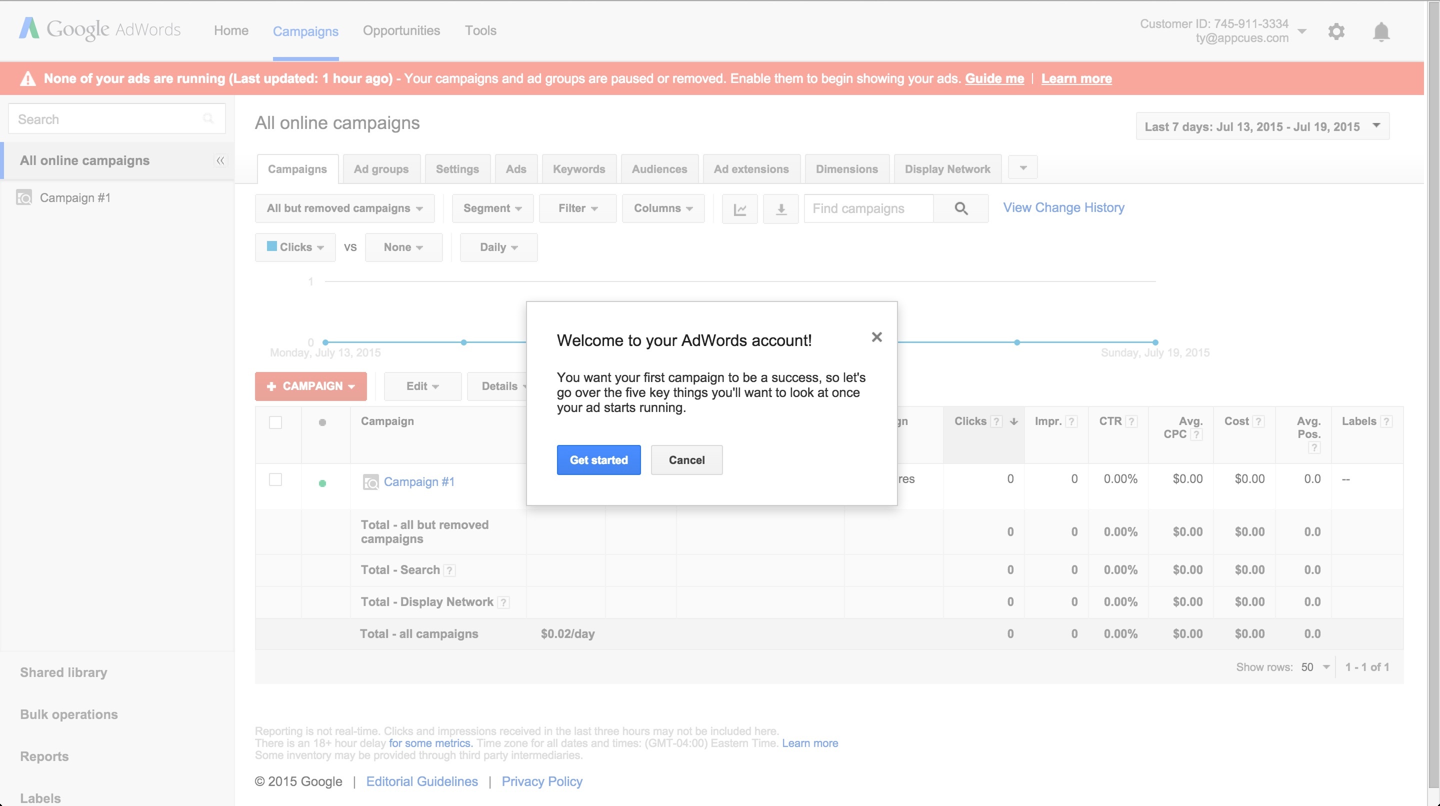 Adwords onboarding tour step 1